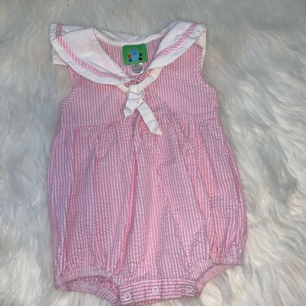 Seersucker romper - 2T - toddler girl - pink